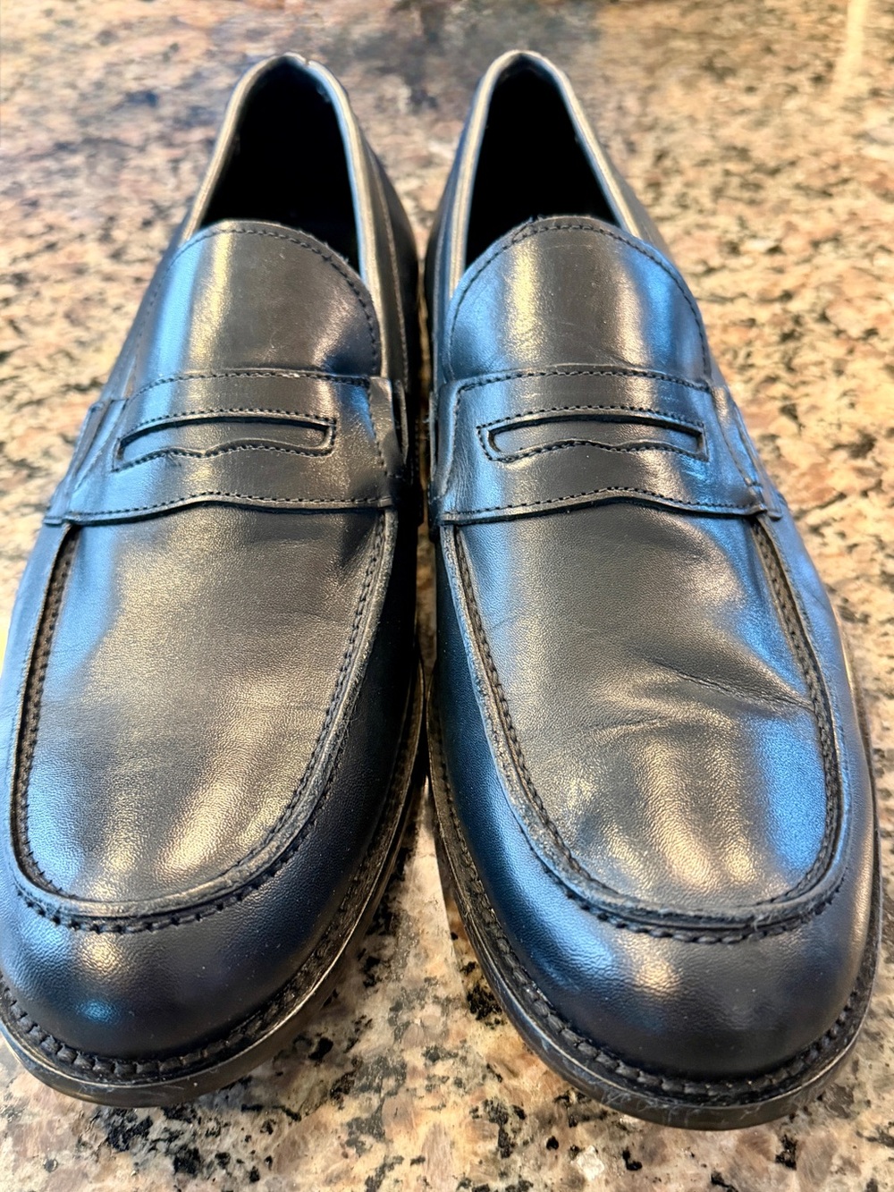 Luigi Fusaro Navy Blue Leather Penny Loafers